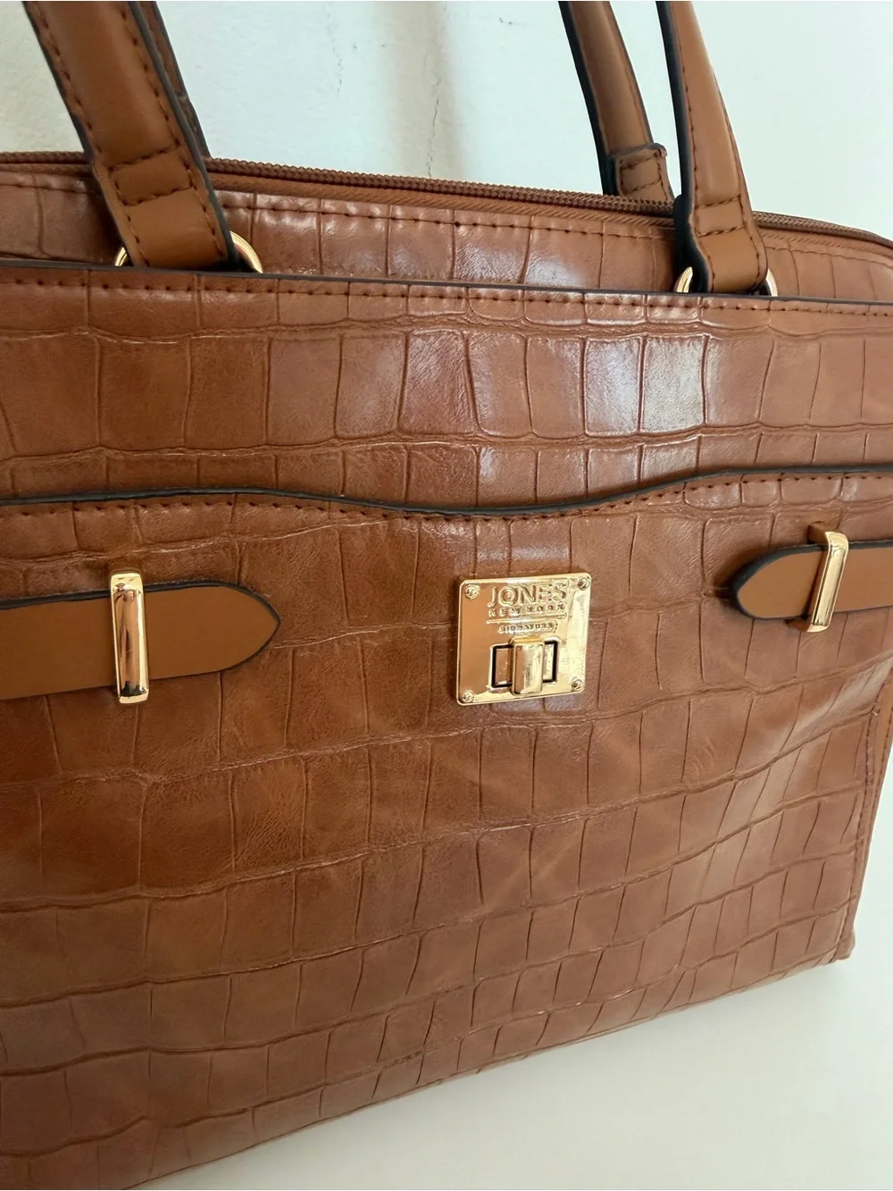 Jones New York Croc-Embossed Shoulder Tote in Cognac Brown
